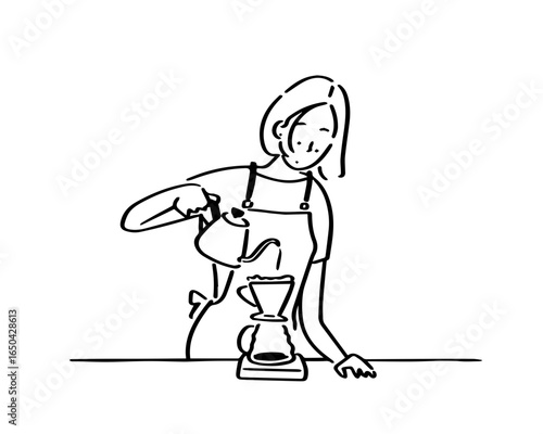 Female barista brewing coffee