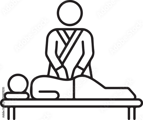 Line art icon representing a massage therapist giving a back massage to a client