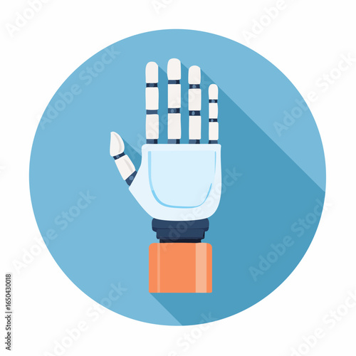 Flat style vector icon of a bionic prosthetic hand, representing modern healthcare and rehabilitation.