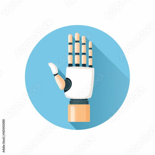 Flat style vector icon of a bionic prosthetic hand, representing modern healthcare and rehabilitation.