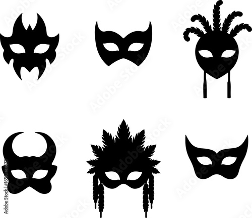 Masquerade and Carnival Mask Silhouette Set" vector bundle