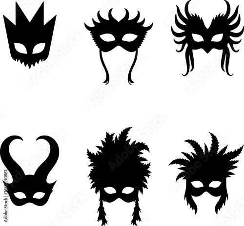 Masquerade and Carnival Mask Silhouette Set" vector bundle