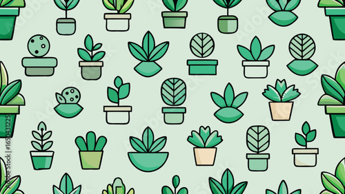 Multiple cute pot plants themed vector stickers
