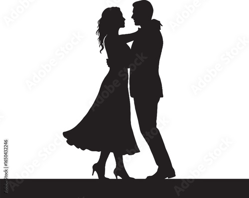 Elegant Couple Ballroom Dance Silhouette Vector Art