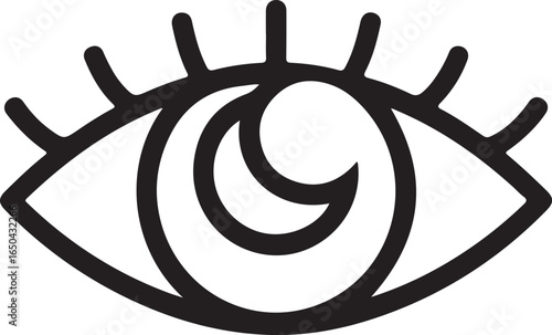 Mystical eye with crescent moon symbol and eyelashes