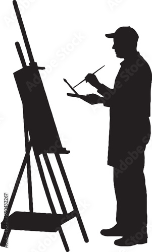 Artist Painting on Easel Silhouette Vector Illustration