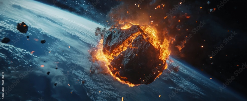 Naklejka premium 3D rendering of a dangerous large asteroid threatening to impact planet Earth