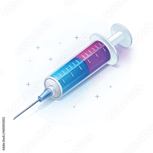 Syringe with needle and blood drop illustration on white background