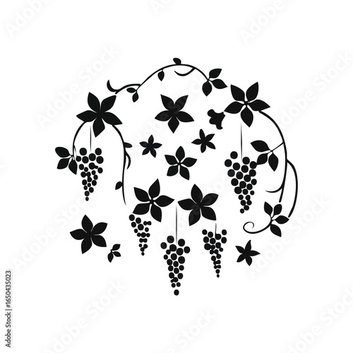 Black leafy branches seamless pattern on a crisp white background
