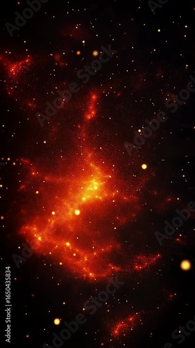 Sparkling cosmic nebula with vibrant orange glowing dust and stars