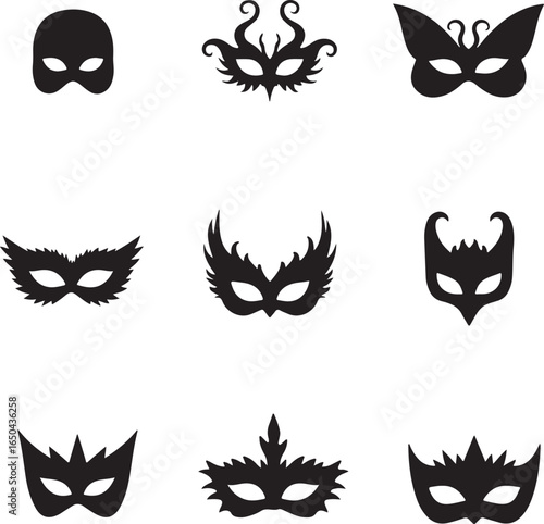"Shadow Masquerade: Tribal Mask Silhouettes" vector bundle