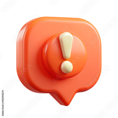 3d orange exclamation mark warning symbol in speech bubble isolated on transparent background