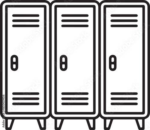 Simple line art illustration of three metal lockers in a row