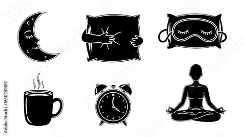 Sleep Doodle Icon Set Bedtime Routine Hand Drawn Sketch Illustration
