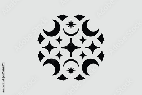 Doodle sparkle element element set, moon phase icon, star symbol, and sunburst graphic vector set. essential doodle illustrations for celestial design, mystical branding, and decor 