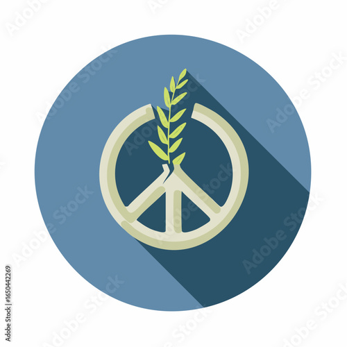 Flat style icon of a weapon changing into an olive branch, representing the end of conflict and peace.