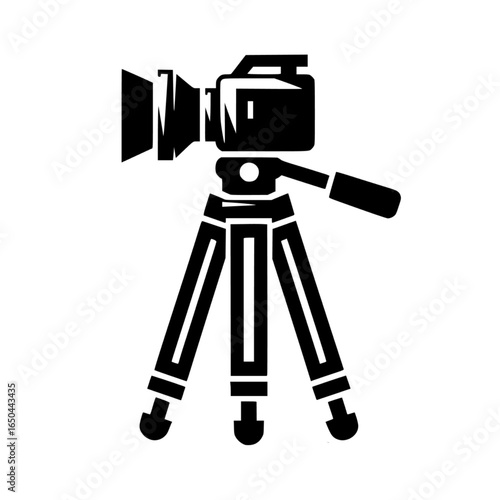 Media tripod black vector icon with transparent background 