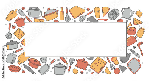 Cooking Utensils and Ingredients Frame Recipe, Food, Kitchen Design