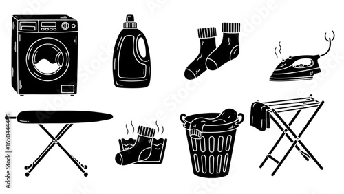 Laundry Doodle Icon Set Hand Drawn Cleaning Sketch Illustration

