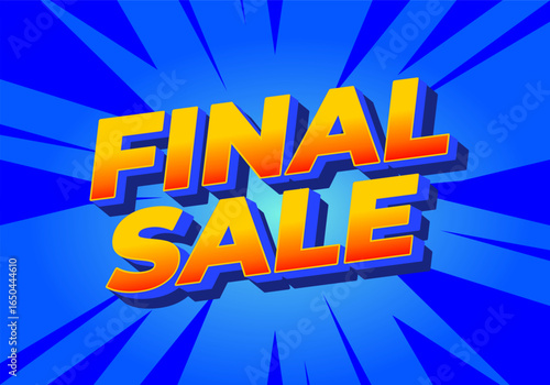 Bright blue promotional graphic with bold rounded orange yellow text FINAL SALE