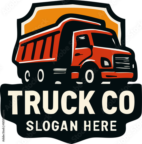 Red Dump Truck Company Logo Emblem.