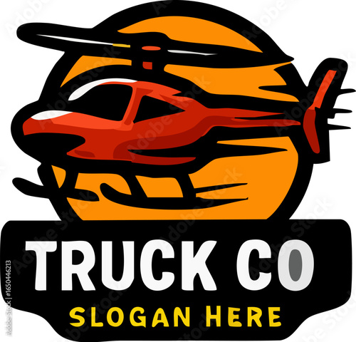 Red Helicopter Logo with Truck Company Text.