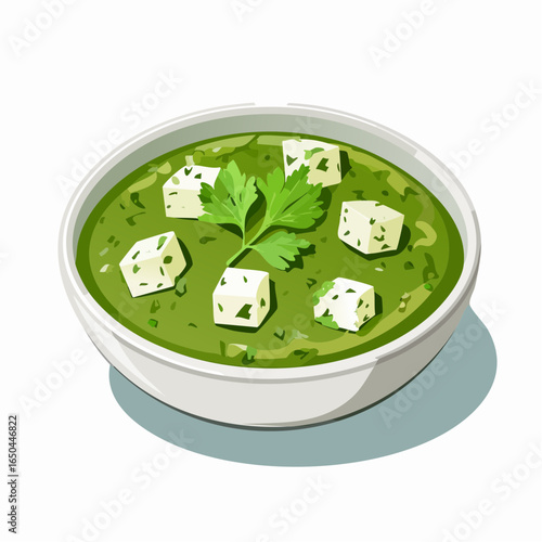 saag paneer curry dish with cilantro garnish