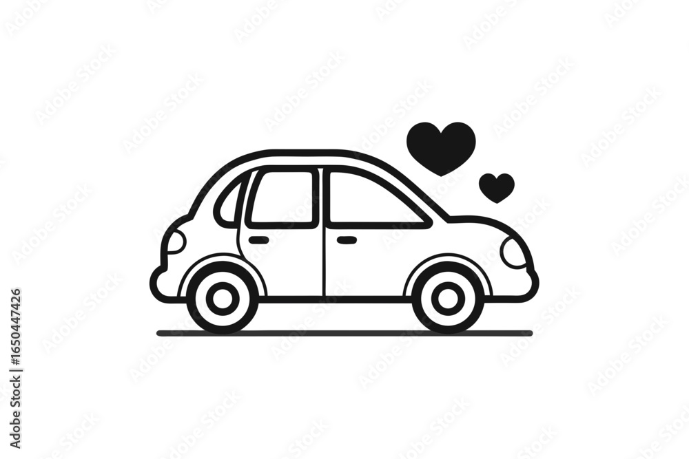 Fototapeta premium Compact family sedan icon with child seat safety outline design
