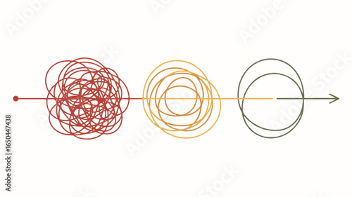 A minimalist illustration showing a transformation from chaos to order.  
