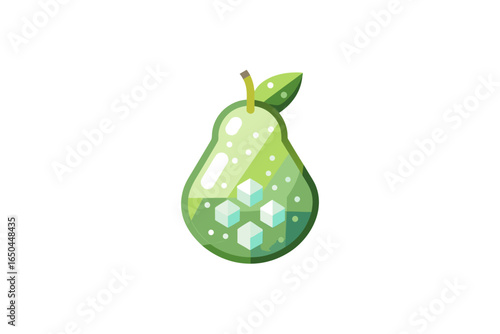 ripe pear with tiny icy crystals on smooth surface