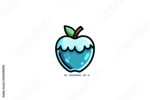 winter apple with frosty outline on cold background
