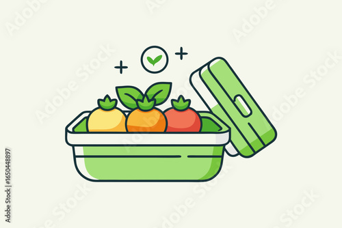 Open bamboo lunch box with organized food compartments