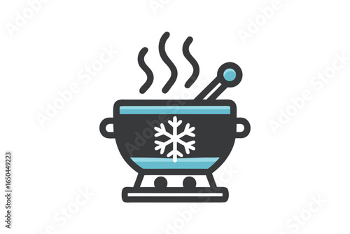 fondue pot with organic cheese and snow themed illustration
