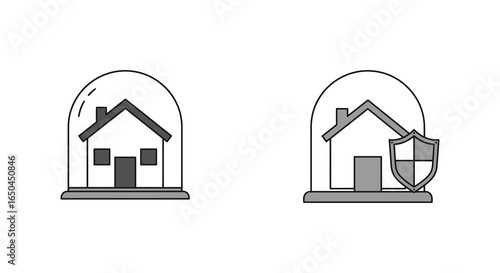 Protected houses under glass domes with and without shield
