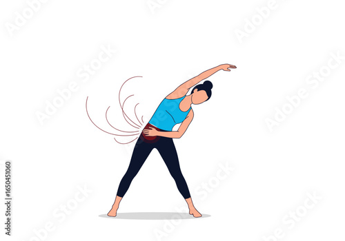 Young woman performing standing side bend exercise for core strength and flexibility