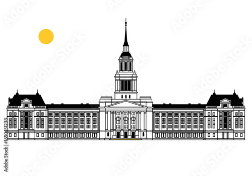 Historic governmental building with classical architecture under a bright sun