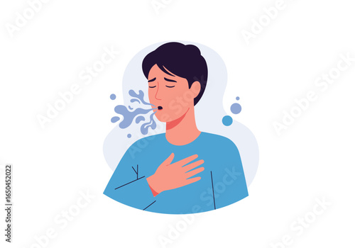 Illustration of a man experiencing respiratory distress coughing symptoms