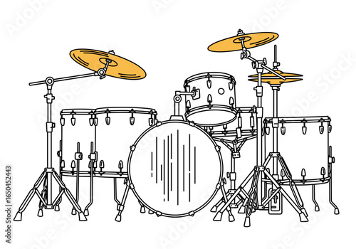 Vector illustration of a modern drum kit with multiple cymbals and drums