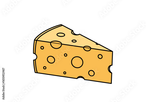 Delicious wedge of swiss cheese with many holes is a popular dairy product