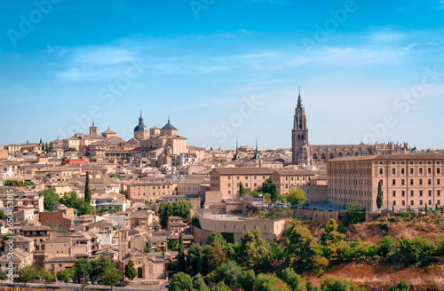 Panorama of Toledo, a historic city in Castilla La Mancha, sitting majestically above the Tagus River and denoted a UNESCO heritage site in 1986.