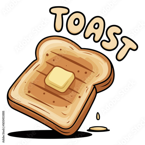 Toast dry food, Vector illustration of a brown gingerbread man with a cream coat on a toast and butter for a sweet Christmas breakfast.