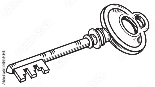 Unlock your potential with this vintage key illustration for security and access solutions design element