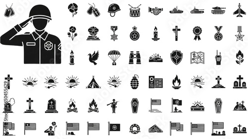 Veterans Day Remembrance Day Military Tribute Icon Set Linear Vector Illustration

