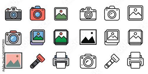Photography and camera icon collection in silhouette vector style.