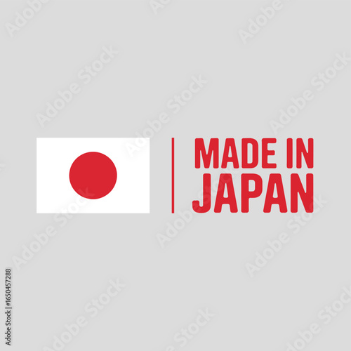 japan flag with red circle and bold made in japan text separated by vertical line on white background for origin labeling