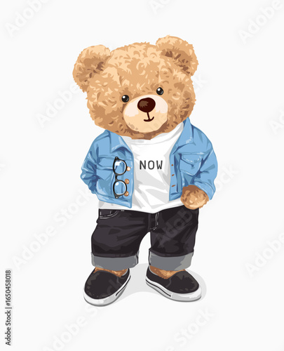 adorable bear doll in casual style fashion vector illustration - drawn by hand 