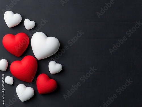 Red and white hearts on dark background, Valentine's Day card design