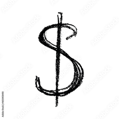 Hand drawn dollar currency symbol. Brush stroke doodle. Single element for design