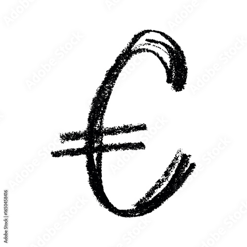 Hand drawn euro currency symbol. Brush stroke doodle. Single element for design