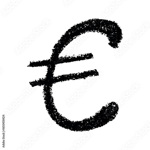 Hand drawn euro currency symbol. Brush stroke doodle. Single element for design